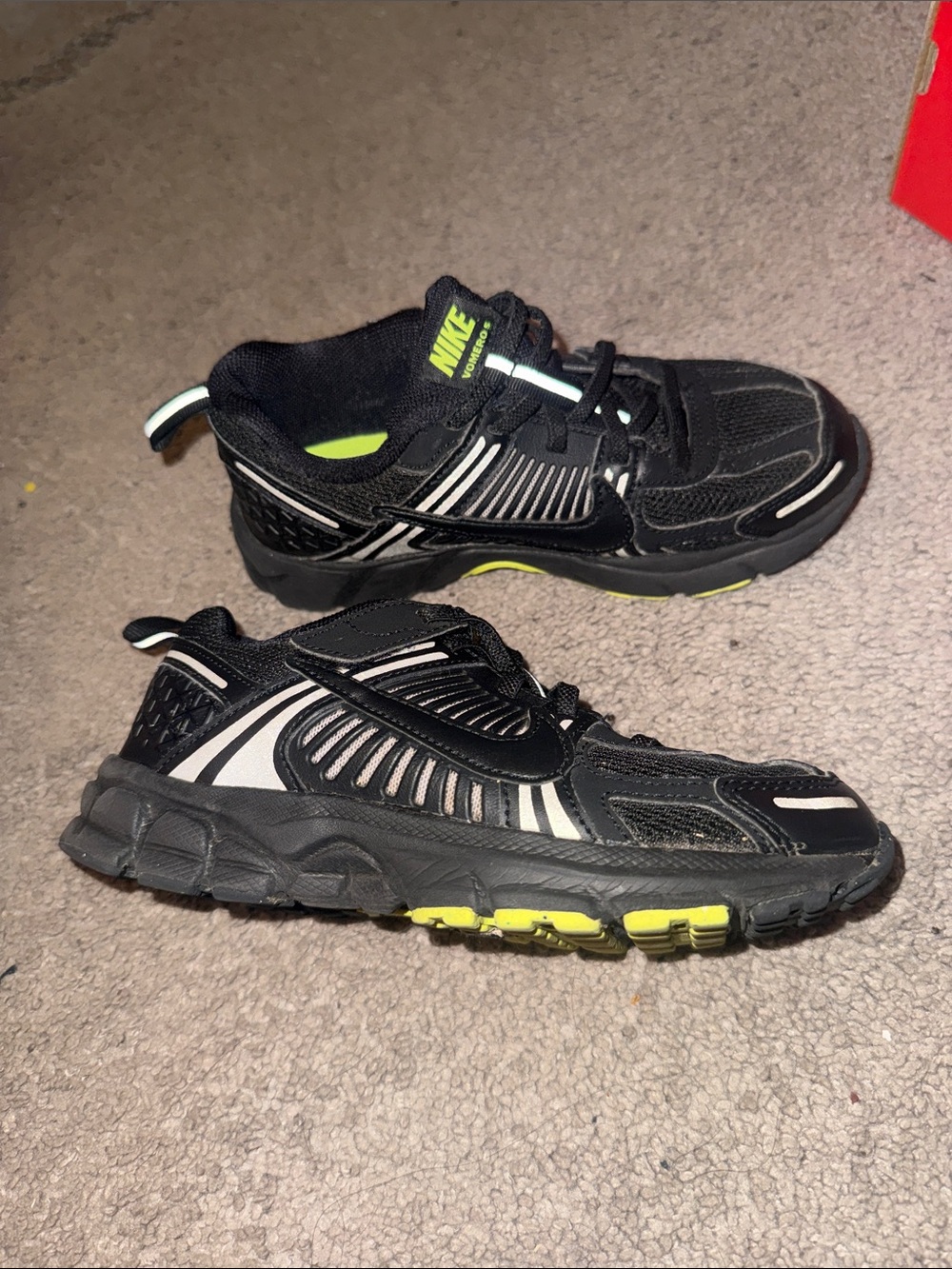 Nike Kids Black Sneakers with Neon Lime Accents